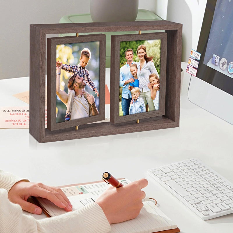 ZEEYUAN 5x7 Picture Frame Desktop Picture Frame Double Side 5x7 Rotating Photo Frame Family Collage Frame Tabletop for Office Home - Image 5