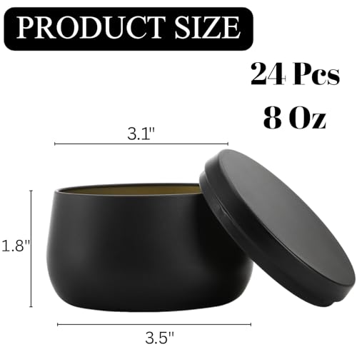 ZENFUN 24 Pieces Black Candle Tins with Lids, 8 Oz Bulk Empty Candle Jars, Metal Tin Containers for Making Candles, Storing Snacks, 3.5" x 2" - Image 2