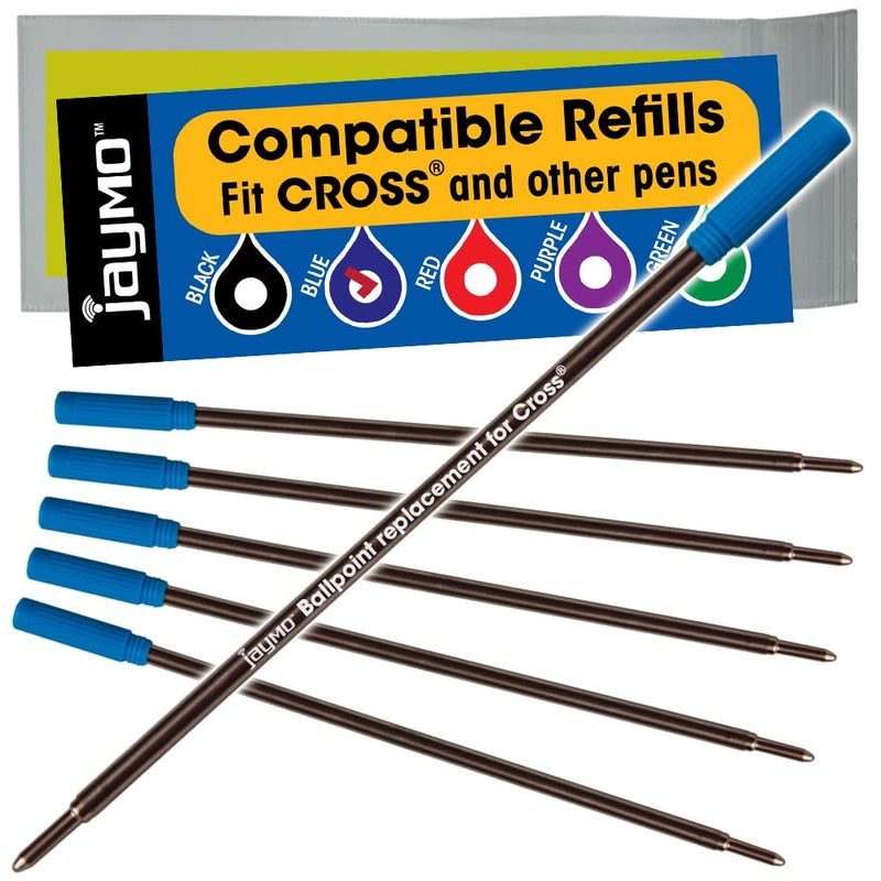 Jaymo Replacement for Cross 8511 - Measures 4.563 in / 116 mm Long - Ballpoint Pen Refill - 6 Blue - Image 1