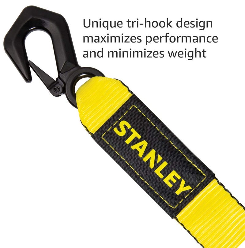 STANLEY S1051 Black/Yellow 2" x 20' Heavy-Duty Tow Strap with Tri-Hook - 3,000 lb Working Load / 9,000 lb Break Strength - Image 2