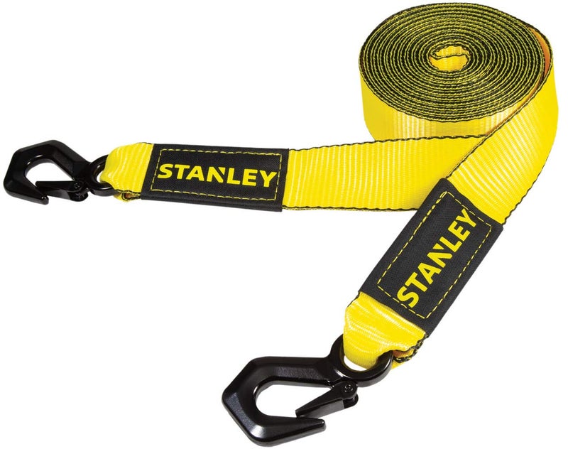 STANLEY S1051 Black/Yellow 2" x 20' Heavy-Duty Tow Strap with Tri-Hook - 3,000 lb Working Load / 9,000 lb Break Strength - Image 5