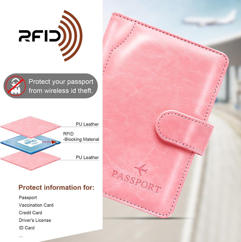 Herain Passport Holder & Case - Family Travel Combo With Passport & Vaccine Card Holder, D-magnetic clasp-bright pink, Magnetic Clasp - Image 5