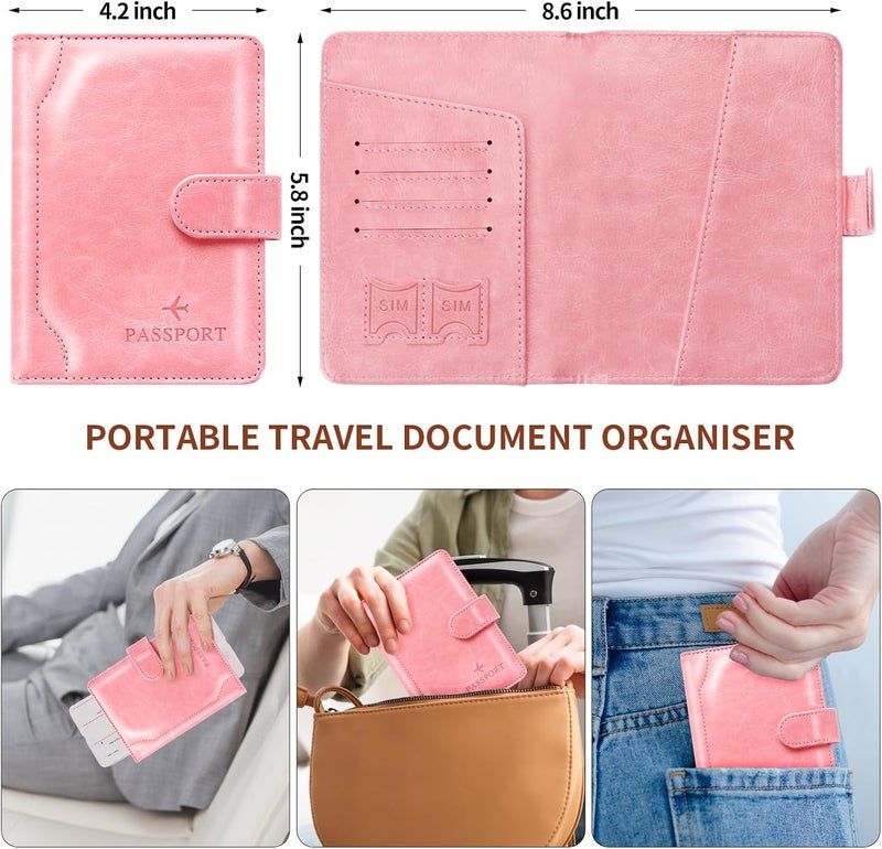 Herain Passport Holder & Case - Family Travel Combo With Passport & Vaccine Card Holder, D-magnetic clasp-bright pink, Magnetic Clasp - Image 3