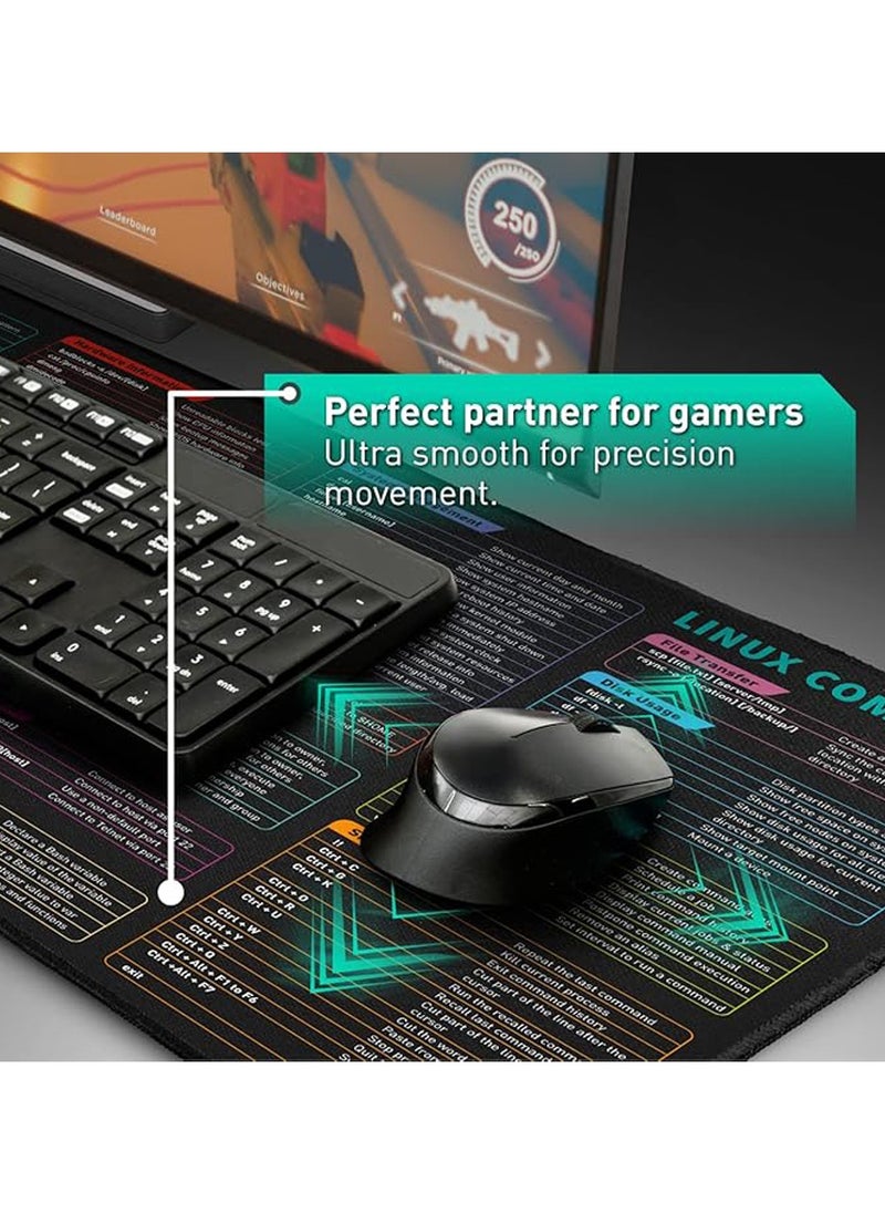 Excel Shortcut Keys Mouse Pad - Extra Large Cheat Sheet Desk Mat with Non-Slip Stitched Edges - Dual Use for Office Spreadsheets & Gaming