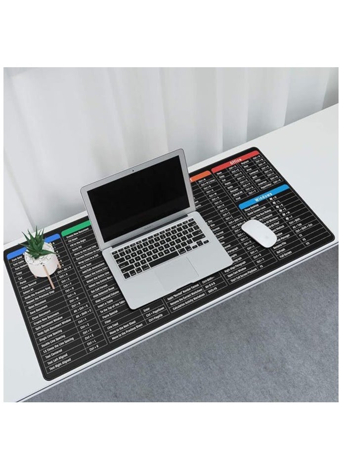 Excel Shortcut Keys Mouse Pad - Extra Large Cheat Sheet Desk Mat with Non-Slip Stitched Edges - Dual Use for Office Spreadsheets & Gaming