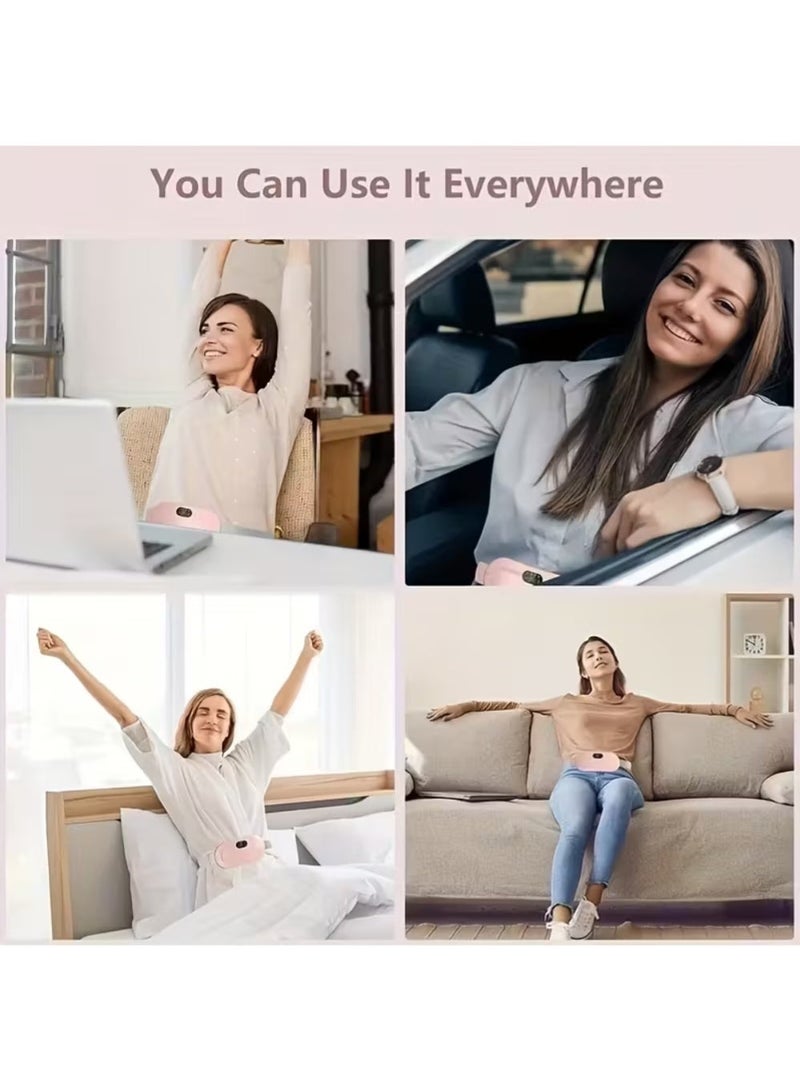 Portable Cordless Heating Pad for Menstrual Cramps & Back Pain Relief Rechargeable Electric Heat Belt with 3 Heat Levels & 4 Vibration Modes, Wearable, Wireless,Periods Cramp Belt, Menstrual heating Pad, Pink - Image 4