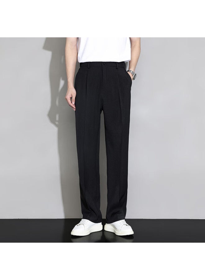Dingfengbaoluo Casual Pants, Spring And Autumn Men's Loose Ice Silk Straight-leg Trousers, Flowing Wide-leg Long Pants, 818 Black, XL - Image 4
