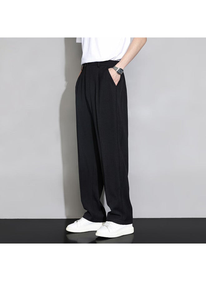 Dingfengbaoluo Casual Pants, Spring And Autumn Men's Loose Ice Silk Straight-leg Trousers, Flowing Wide-leg Long Pants, 818 Black, XL - Image 5