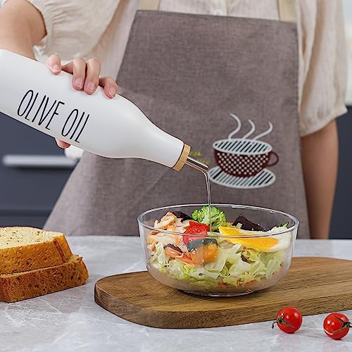 HOMCDALY Olive Oil and Vinegar Dispenser Set, 16oz Ceramic Oil Dispenser for Kitchen, Kitchen Dispenser Bottle for EVOO Vinegar Syrups, Modern Farmhouse Design| Set of 2 – P-Black&White - Image 5