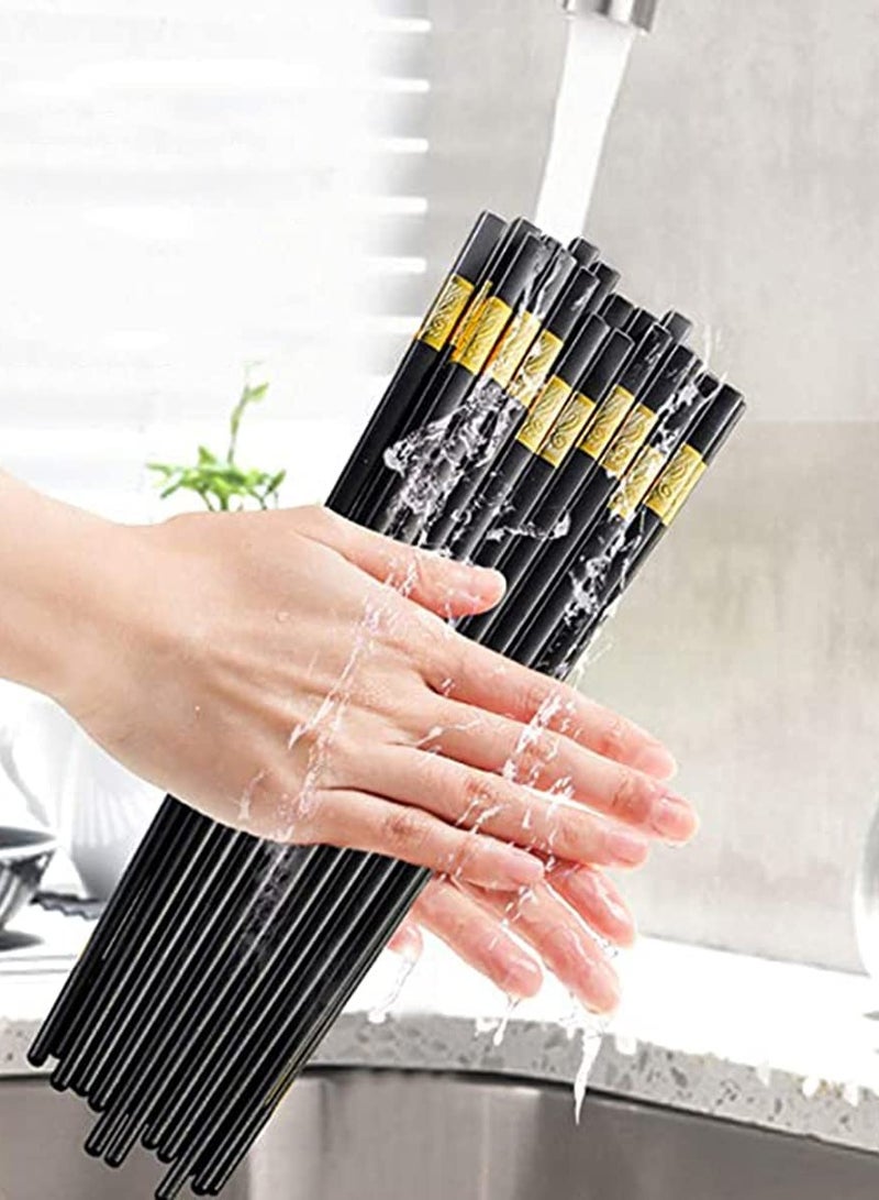 SYOSI 10 Pairs Reusable Chopsticks Dishwasher Safe, Fiberglass Chop Sticks Multipack Metal Japanese Korean Chopsticks for Food, BPA-Free, Safe, Gift, Smooth Touch, Black and Gold - Image 1