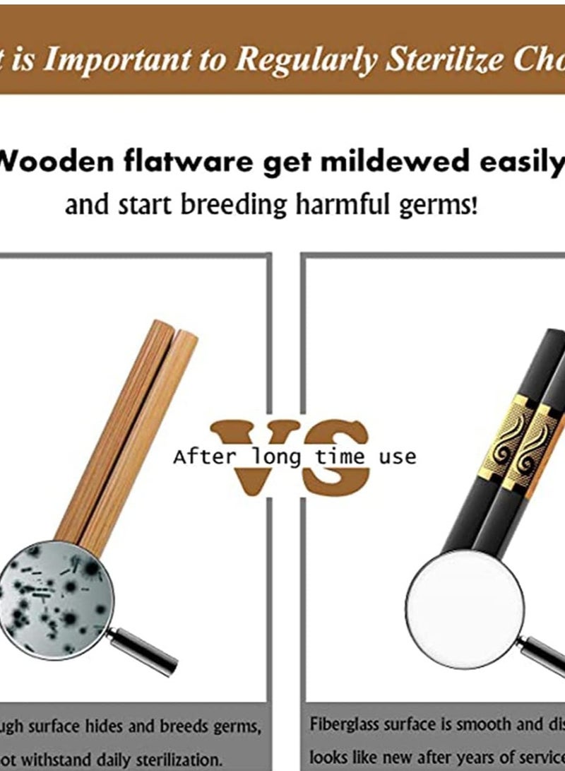 SYOSI 10 Pairs Reusable Chopsticks Dishwasher Safe, Fiberglass Chop Sticks Multipack Metal Japanese Korean Chopsticks for Food, BPA-Free, Safe, Gift, Smooth Touch, Black and Gold - Image 2