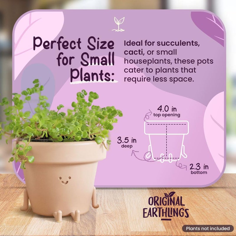 Original Earthlings Legs Out Pot - 4 Inch Cute Plant Pot - Plastic Funny Planter with Drainage, Unique Cactus Plant Lover Gift, Succulent Face Flower Pot, Desk Plant, Table Top Decor, & Home Gifts - Image 3