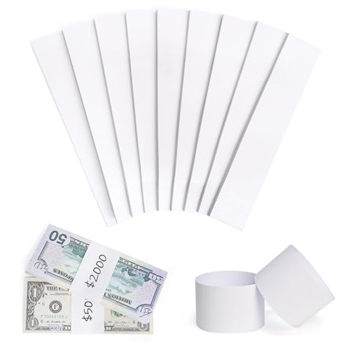 L LIKED 300 PCS Money Bands, Self Sealing Currency Money Straps for Bill Wrappers, Blank, White - Image 1