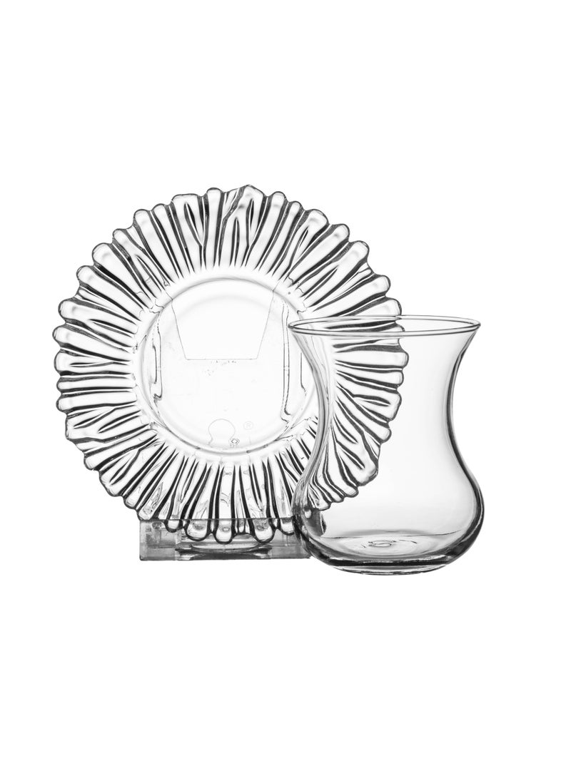 باساباش طقم شاي زجاج تركي بتصميم جميل من باشاباش  مكون من 6 فنجان شاي + 6 صحون شاي - Image 1