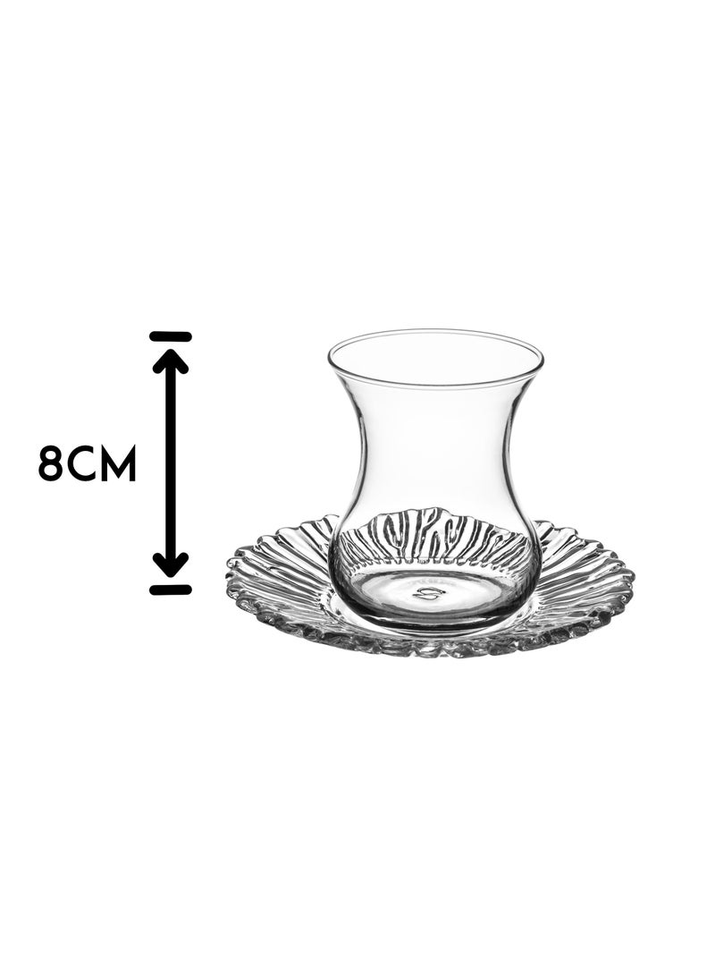 باساباش طقم شاي زجاج تركي بتصميم جميل من باشاباش  مكون من 6 فنجان شاي + 6 صحون شاي - Image 4