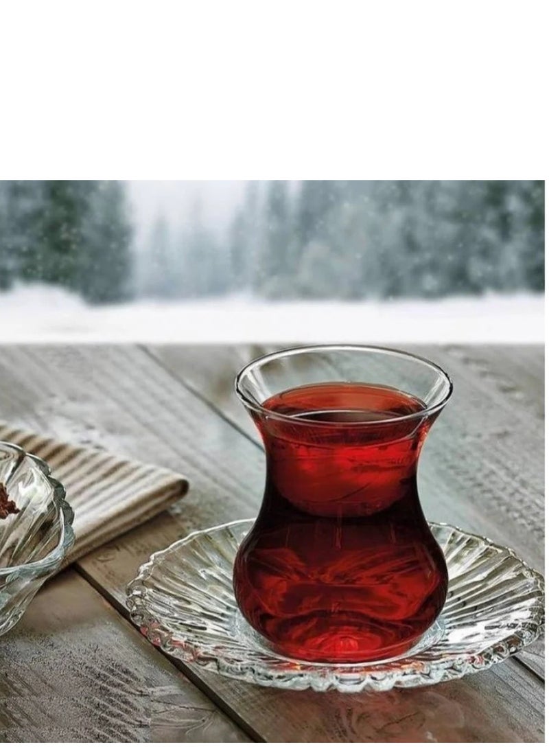 باساباش طقم شاي زجاج تركي بتصميم جميل من باشاباش  مكون من 6 فنجان شاي + 6 صحون شاي - Image 5