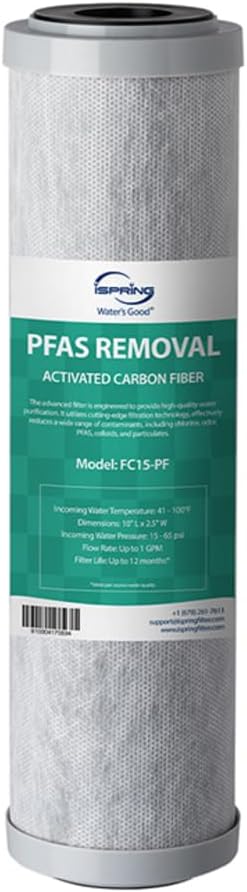 iSpring FC15PF SGS Tested Replacement Activated Carbon Fiber Water Filter Cartridge for US31PF Under Sink Water Filtration System and CW31PF RV Water Filter System Removes PFAS Up to 12 Months