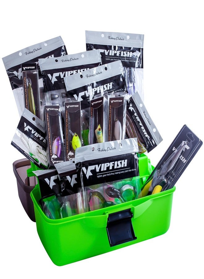 صندوق أدوات صيد الأسماك من Vipfish، يتضمن أدوات صيد مثل الطعوم والخطافات والأوزان، طقم أدوات صيد أسماك المياه العذبة ثلاثي الطبقات لصيد سمك القاروص والسلمون المرقط والولاي، هدية مثالية للصيادين. - Image 1