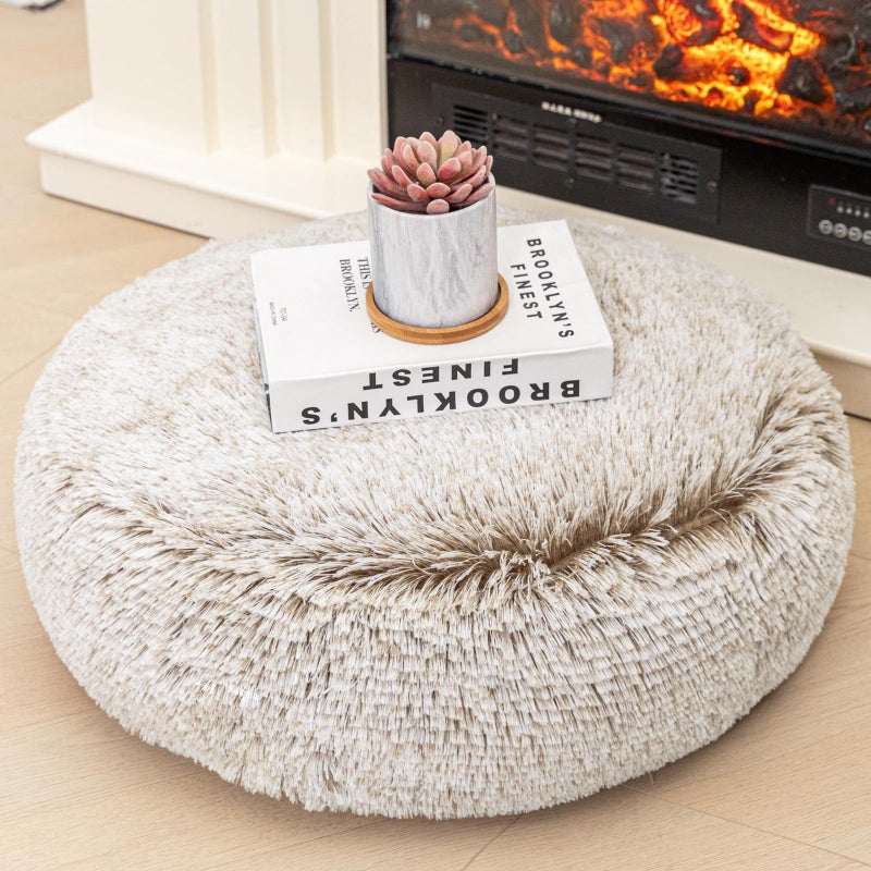 Asuprui Soft Floor Pillow Large Floor Cushion for Sitting Fur Meditation Pillow Premium Yoga Pillow for Living Room Bedroom Balcony Outdoor (Snow Coffee Floor Pillow with Insert) - Image 1