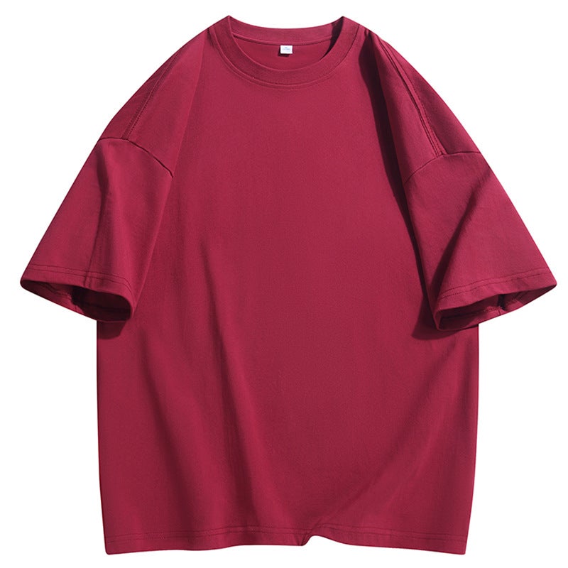 American-style heavy cotton short-sleeved T-shirt men's and women's basic solid color oversize T-shirt bottoming shirt trendy half-sleeved T-shirt - Image 1