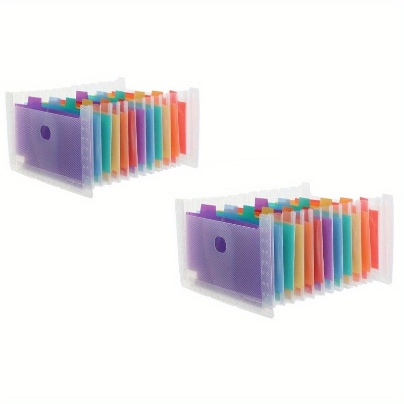 2pcs Clear Expanding File Folder Pockets With Color Labels Durable PP Material Large Capacity 6.69x4.33 Inch File And Receipt Organizer For Home And Office - Image 1