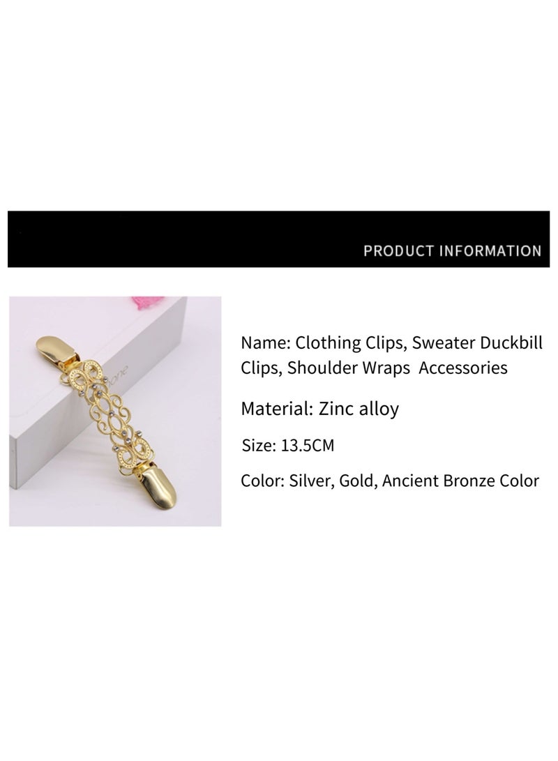 3PCS Retro Sweater Clips, Vintage Dress Clips Back Cinch Clip for Clothing, Scarf Clip, Shawl Clasps, Ladies Dress Chain Cardigan, Retro Cardigan Collar Brooch Clips - Image 3