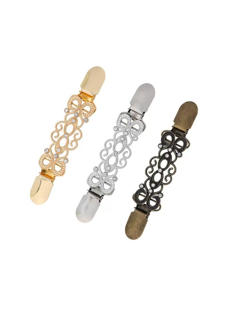 3PCS Retro Sweater Clips, Vintage Dress Clips Back Cinch Clip for Clothing, Scarf Clip, Shawl Clasps, Ladies Dress Chain Cardigan, Retro Cardigan Collar Brooch Clips - Image 2