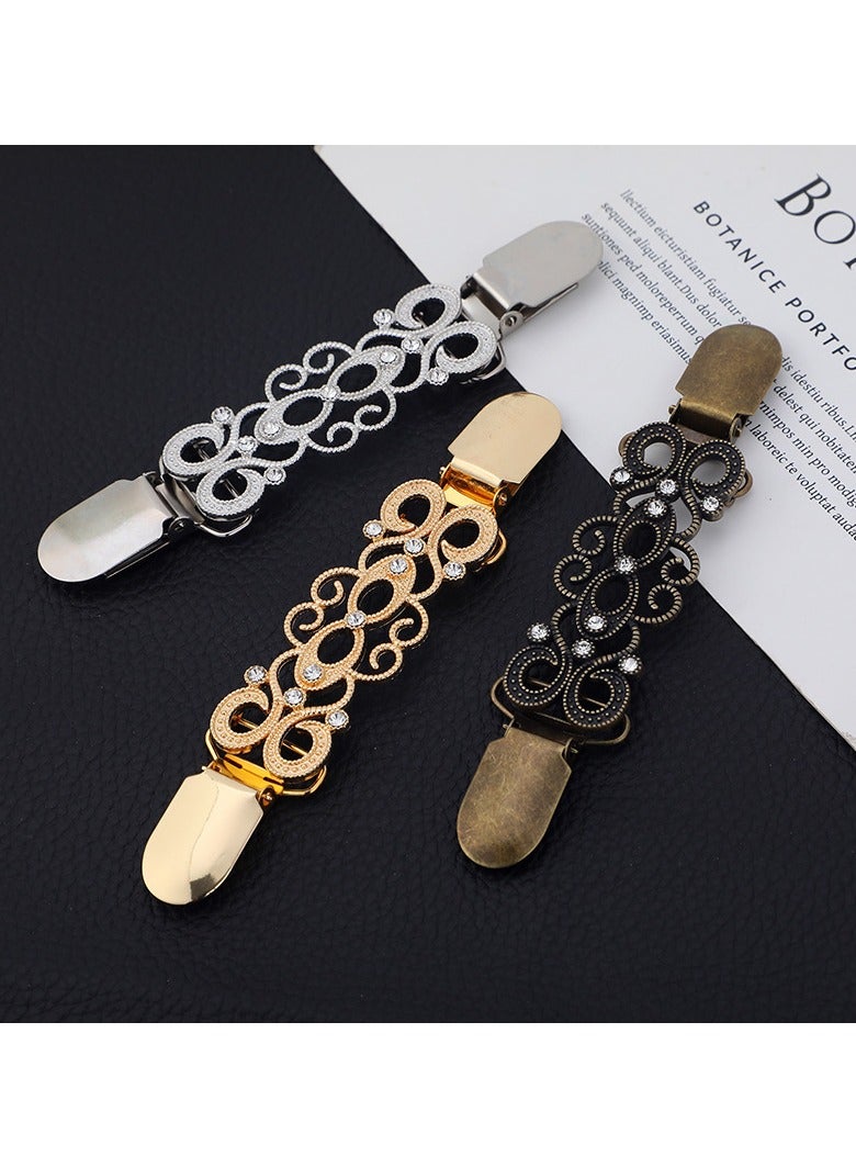 3PCS Retro Sweater Clips, Vintage Dress Clips Back Cinch Clip for Clothing, Scarf Clip, Shawl Clasps, Ladies Dress Chain Cardigan, Retro Cardigan Collar Brooch Clips - Image 4