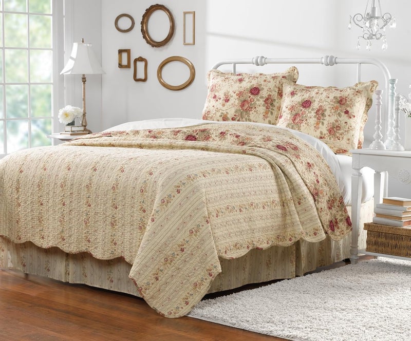 Greenland Home Antique Rose 100% Cotton Heirloom-Quality Quilt Set, 2-Piece Twin/XL in Ecru - Image 3