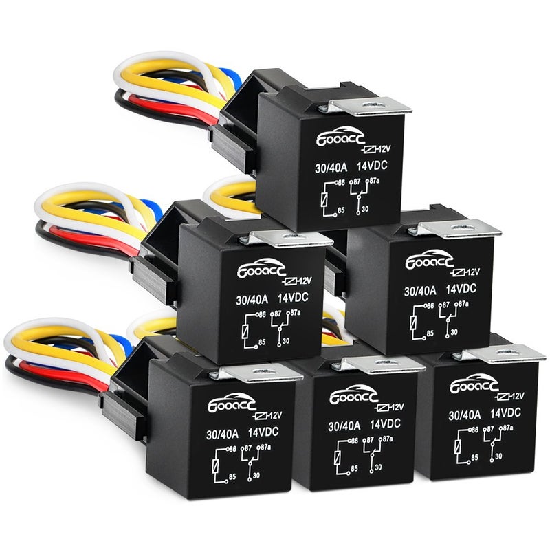 مجموعة موصلات ريلاي السيارات GOOACC 6 حزمة 5 دبابيس 30، 40A 12V SPDT مع مقبس ريلاي متداخل وموصلات