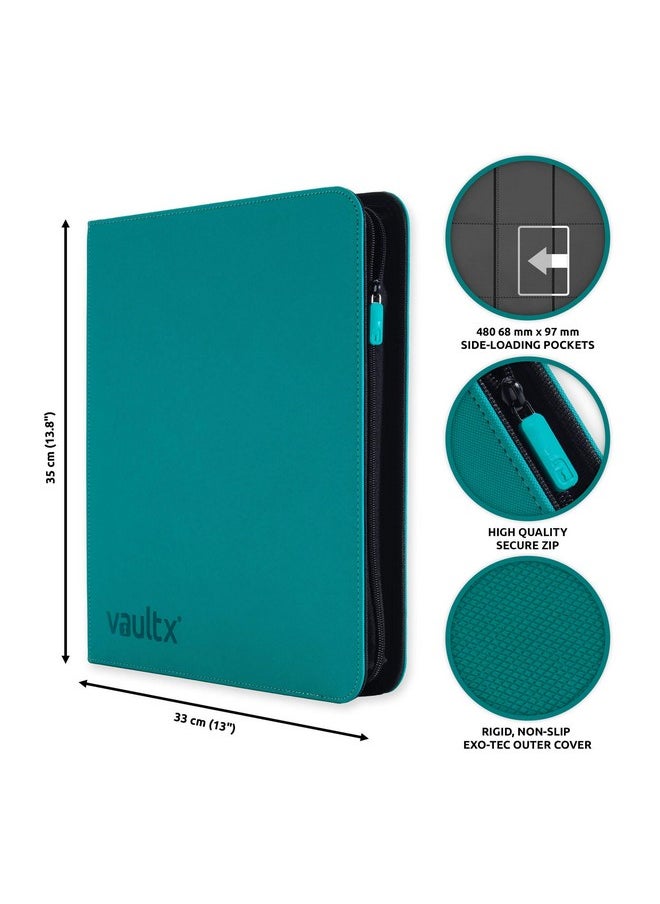 فولت إكس مجلد Exo-Tec Zip Binder الممتاز ذو 12 جيبًا و20 صفحة مزدوجة الجوانب لـ 480 فتحة تحميل جانبية للوحة أو الألعاب التذكارية أو ألعاب البطاقات التجارية (أزرق مخضر)  - Image 2
