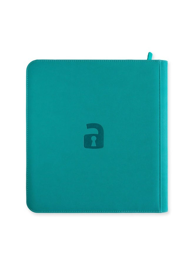 فولت إكس مجلد Exo-Tec Zip Binder الممتاز ذو 12 جيبًا و20 صفحة مزدوجة الجوانب لـ 480 فتحة تحميل جانبية للوحة أو الألعاب التذكارية أو ألعاب البطاقات التجارية (أزرق مخضر)  - Image 4