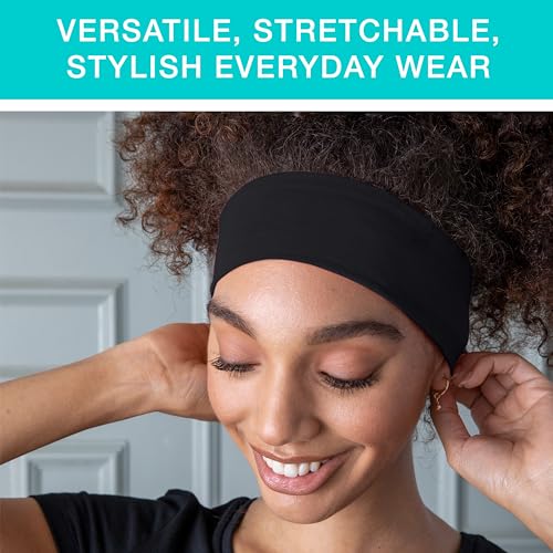 CONAIR Scunci by Conair Soft Stretchable Headbands- accessories for women - mens headband - running headband -Black- 5 Count - Image 4