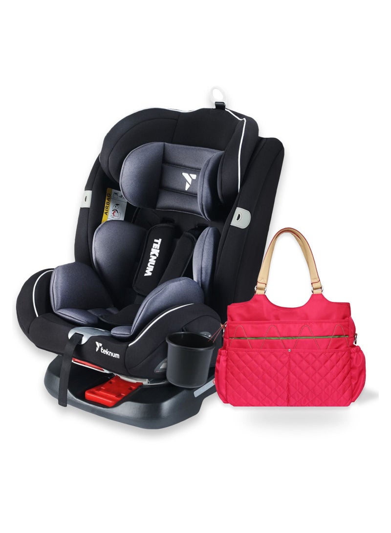 TEKNUM Evolve 360 Car Seat (0 - 12Yrs) With Sunveno Fashion Diaper Bag - Grey - Image 1