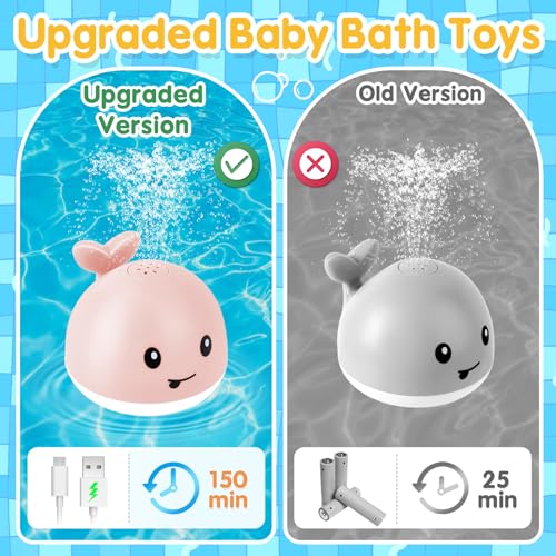GIGILLI ألعاب استحمام للأطفال من 1-3 سنوات، هدايا عيد الميلاد للأطفال من 1 2 3 سنوات، لعبة حوت استحمام مضيئة للأطفال من 6-12 شهر، ألعاب استحمام للأطفال حديثي الولادة، هدايا عيد ميلاد الأطفال - Image 3