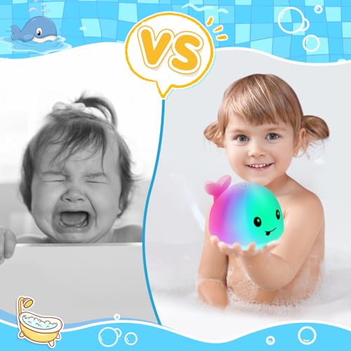 GIGILLI ألعاب استحمام للأطفال من 1-3 سنوات، هدايا عيد الميلاد للأطفال من 1 2 3 سنوات، لعبة حوت استحمام مضيئة للأطفال من 6-12 شهر، ألعاب استحمام للأطفال حديثي الولادة، هدايا عيد ميلاد الأطفال - Image 2