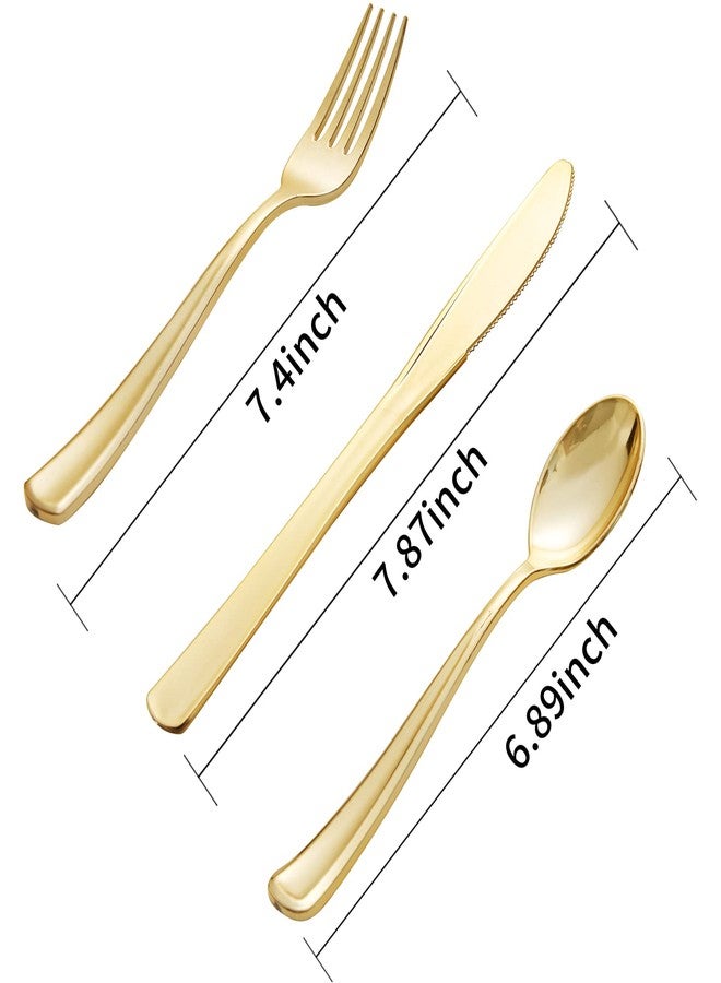 BUCLA 600 Pieces Gold Plastic Silverware - Disposable Gold Utensils - Heavyweight Plastic Cutlery set- 200 Forks, 200 Spoons, 200 Knives - Image 2