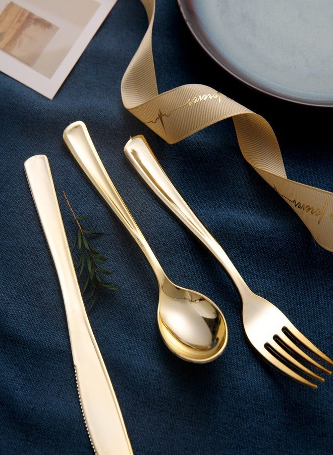 BUCLA 600 Pieces Gold Plastic Silverware - Disposable Gold Utensils - Heavyweight Plastic Cutlery set- 200 Forks, 200 Spoons, 200 Knives - Image 5