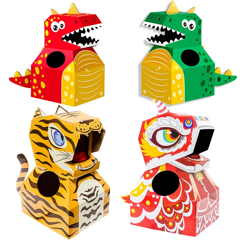 Children'S Diy Large Dinosaur T-Rex Lion Dance Model Paper Craft Toy - Image 4