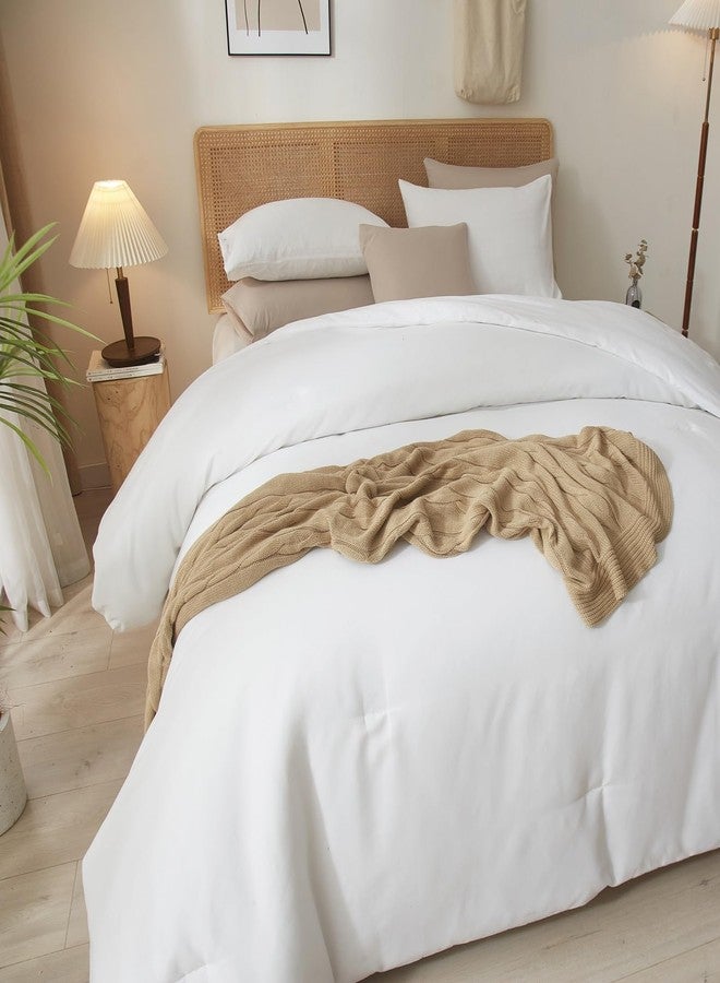 AMWAN White Comforter Set Queen 3 Piece Solid Bedding 1 White Queen Comforter with 2 Pillowcases Soft Warm Lightweight Comforter for Men Women Fluffy Bed Set All Seasons - Image 5