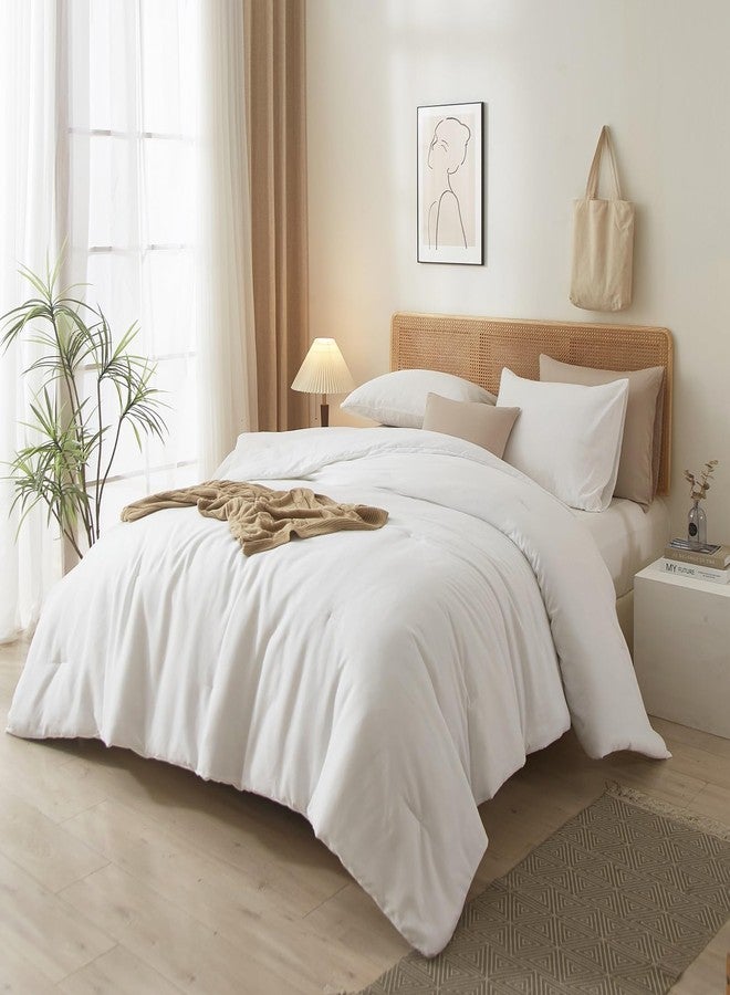 AMWAN White Comforter Set Queen 3 Piece Solid Bedding 1 White Queen Comforter with 2 Pillowcases Soft Warm Lightweight Comforter for Men Women Fluffy Bed Set All Seasons - Image 3