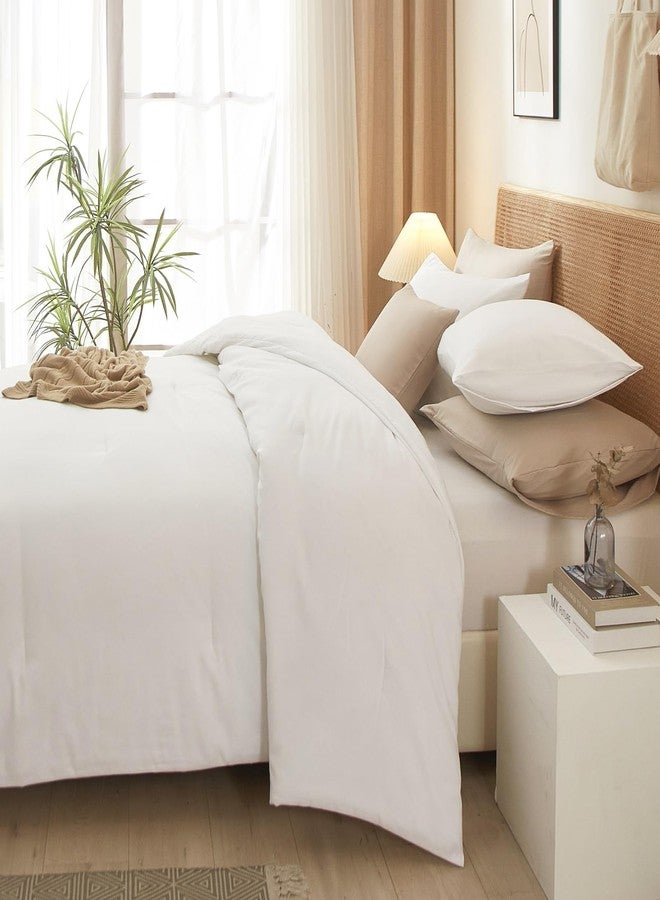 AMWAN White Comforter Set Queen 3 Piece Solid Bedding 1 White Queen Comforter with 2 Pillowcases Soft Warm Lightweight Comforter for Men Women Fluffy Bed Set All Seasons - Image 4