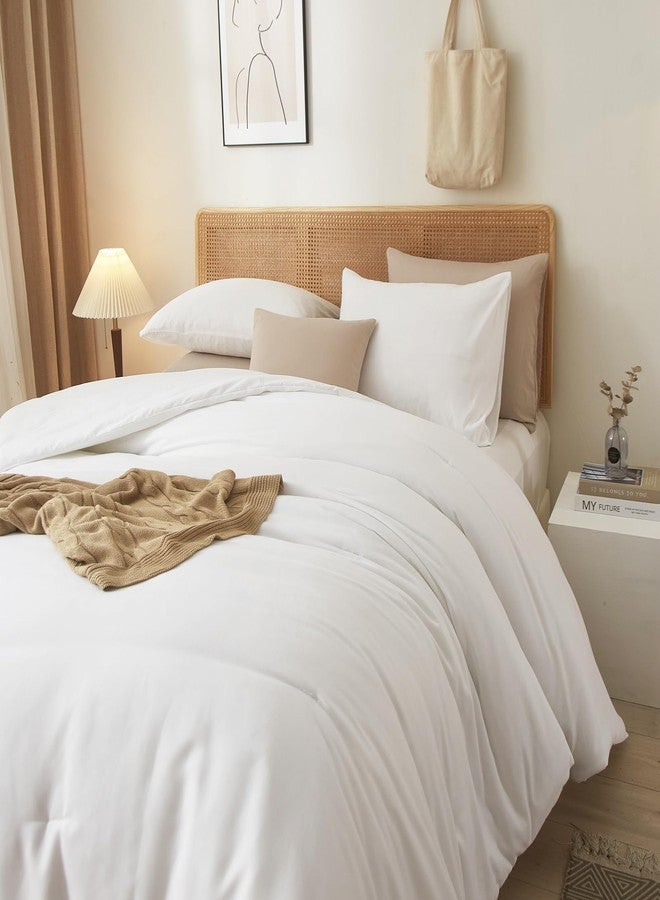 AMWAN White Comforter Set Queen 3 Piece Solid Bedding 1 White Queen Comforter with 2 Pillowcases Soft Warm Lightweight Comforter for Men Women Fluffy Bed Set All Seasons - Image 1