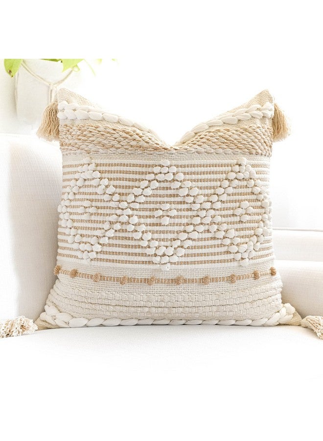 BlissBlush BlissBlush Cream White Boho Throw Pillow Cover 20X20, Boho Woven Textured Pillow Cover, Neutral Pillow Cover, Sofa Couch Bed Farmhouse Lumbar Pillow (Cover ONLY) - Image 1