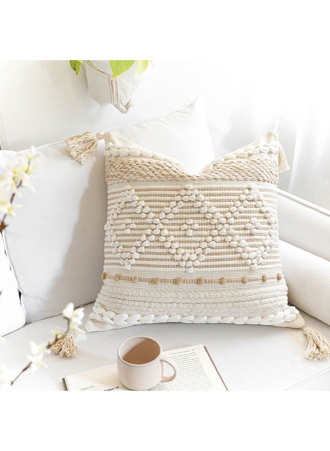 BlissBlush BlissBlush Cream White Boho Throw Pillow Cover 20X20, Boho Woven Textured Pillow Cover, Neutral Pillow Cover, Sofa Couch Bed Farmhouse Lumbar Pillow (Cover ONLY) - Image 5