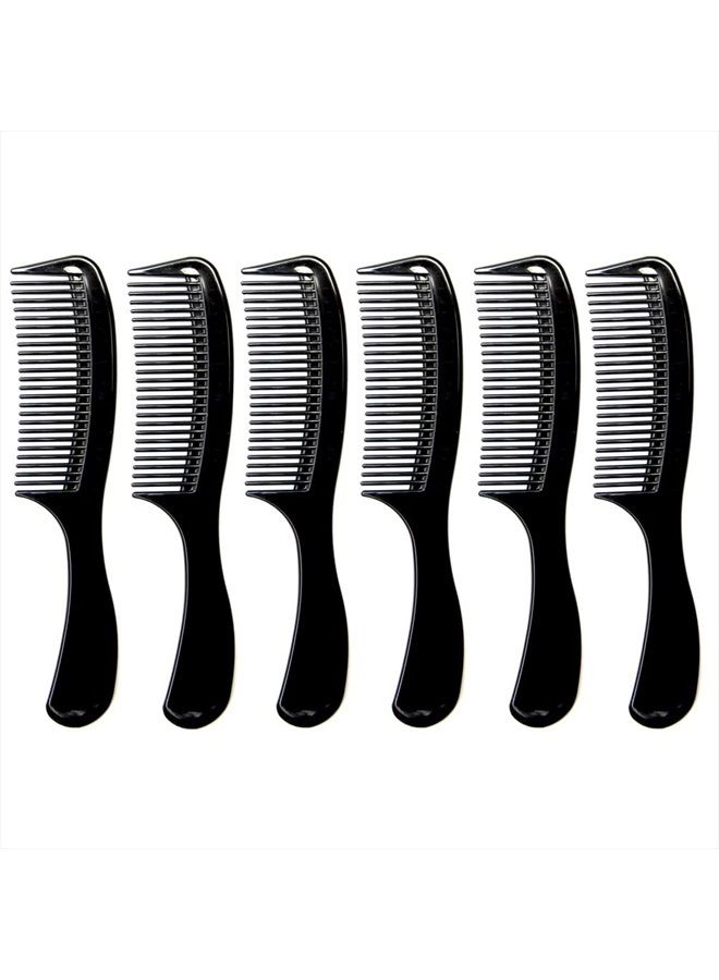 Luxxii (6 Pack) 8 inch Black Styling Essentials Round Handle Comb Pocket - Image 1