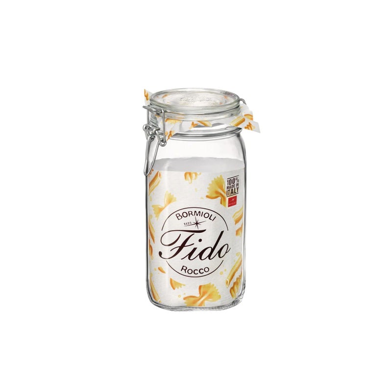 Bormioli Rocco Fido Wide Mouth Squared Glass Jar with Airtight Gasket Clamp Lid for Canning and Food Storage, Clear Top, 50.75 oz. - Image 1