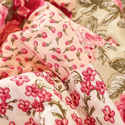 Cmfshape Summer Floral King Quilted Bedspread,Romantic Pink Quilt Set,Reversible Stitched Bedding Cover All Season,Soft Lightweight Coverlet with Pillow Cases (Hot Pink&Rose, King102 x90) - Image 4