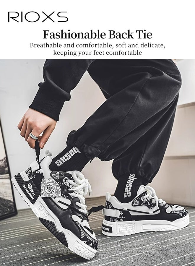 RIOXS Men's Athlesiure Shoes, Trendy Street Skate Shoes, Comfortable Versatile Sneakers For Men, Lace-Up Casual Athletic Shoes, Non-Slip Walking Shoes, Mens Thick-Soled Skateboarding Sneakers, Fashion Tennis Shoes Streetwear Sneakers, Classic Black Trainers Men's Footwear - Image 2