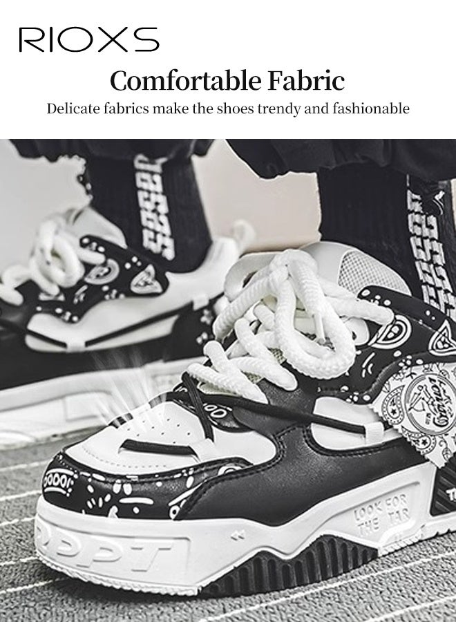 RIOXS Men's Athlesiure Shoes, Trendy Street Skate Shoes, Comfortable Versatile Sneakers For Men, Lace-Up Casual Athletic Shoes, Non-Slip Walking Shoes, Mens Thick-Soled Skateboarding Sneakers, Fashion Tennis Shoes Streetwear Sneakers, Classic Black Trainers Men's Footwear - Image 3